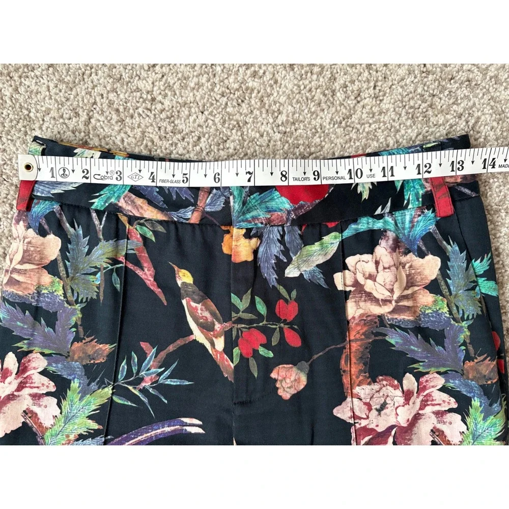 Alice + Olivia Floral Whimsigoth Bird Print Trousers Slim Leg  Black  Size 6